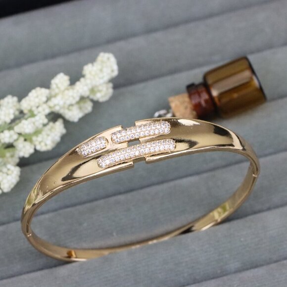"Rose Gold Bangle with Triple Bar CZ Detailing, XPBL0449 - Picture 1 of 11